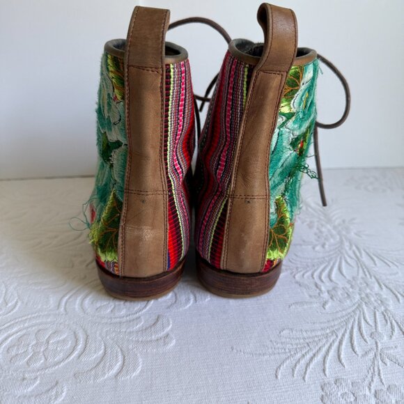 Brown Teysha Colorful Guatemalan Textile Embroidered Ankle Peace Boots Size 8 - Picture 7 of 13